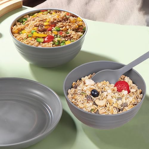 Unbreakable Wheat Straw Cereal Bowls Set of 4, 24 OZ Microwave and Dishwasher Safe Lightweight Soup and Salad Bowl Sets, Reusable Dessert Bowls for Rice, Pasta, Snack, Fruit, BPA Free (Gray) - color: 4 Gray
