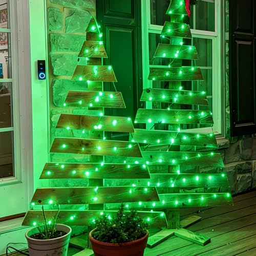 QITONG 4 Pack Solar Fairy Lights, Each 33ft 100 LED Green Christmas String Light Outdoor Waterproof, 8 Modes Silver Wire Twinkle Mini Lights - color: Green, size: 4Pack*100LED