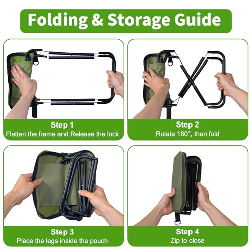 Portable Ultralight Collapsible Camping Stool,Stool Folding Chair,Lightweight Handy Fishing Stool 350 LB,Backpack Pocket Stool for Hiking Picnic Travel with Sunglass Bag and Magnetic Hat Clip - color: Green+large