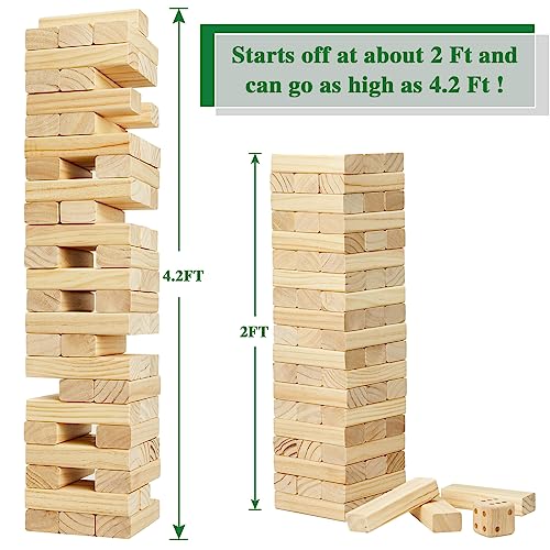 Olsa Giant Tumble Tower 57PCS Wooden Block Stacking Yard Games with Carrying Bag Classic Indoor & Outdoor Game for Adults and Family Party Games for Backyard Lawn Beach Camping (Over 4.2 Ft) - style: L-Over 4.2FT