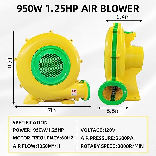Air Blower, 950W 1.25HP Bounce House Blower, Portable Pump Fan Perfect for Inflatable Bouncy Castle, Jumper, Water Slide, Leaf Blower Corded(950 Watt 1.25HP) - style: 950W 1.25HP