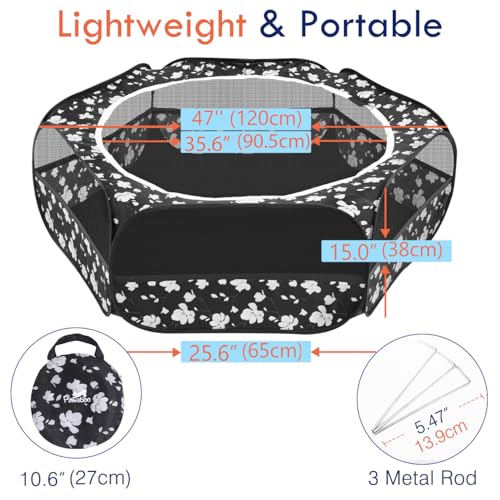 Pawaboo Small Animals Playpen, Waterproof Small Pet Cage Tent with Zippered Cover, Portable Outdoor Yard Fence with 3 Metal Rod for Chick/Kitten/Puppy/Guinea Pig/Rabbits/Hamster/Chinchillas, Magnolia - color: T-Magnolia