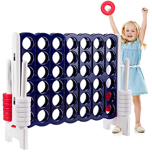 Costzon Giant 4-in-A-Row, Jumbo 4-to-Score Giant Game Set for Kids & Adults, Indoor Outdoor Yard Connect Game, 3.5FT Tall with 42 Jumbo Rings & Quick-Release Slider, Perfect for Family & Party Games - color: Navy Blue/White