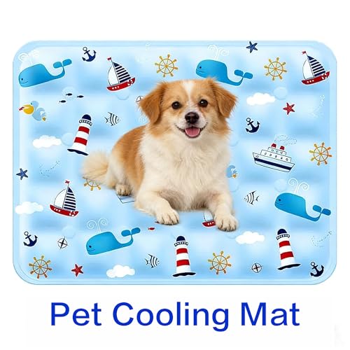Water Fillable Pet Cooling Mat Pressure-Activated Gel Pad for Dogs & Cats, Scratch-Resistant Summer Cooling Bed (Ocean World (Blue), Medium) - color: Ocean World (Blue), size: Medium