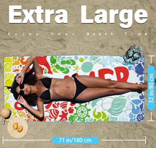 2 Pack Microfiber Lightweight Beach Towel Sand Free Quick Dry Absorbent Thin Compact Towels for Swimming Pool Camping Beach Accessories Large Easy Pack Travel Things for Vacation Essentials Gift - color: 2 Pack Colorful Summer M, size: 32x71 Inch