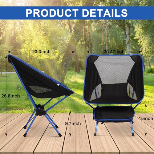 Ultralight Camping Chair, Foldable Portable Camping Chair with Breathable Nylon Mesh, Compact Design & Carry Bag for Hiking, Backpacking, Beach, Concerts (Black&Blue) - color: Black&blue