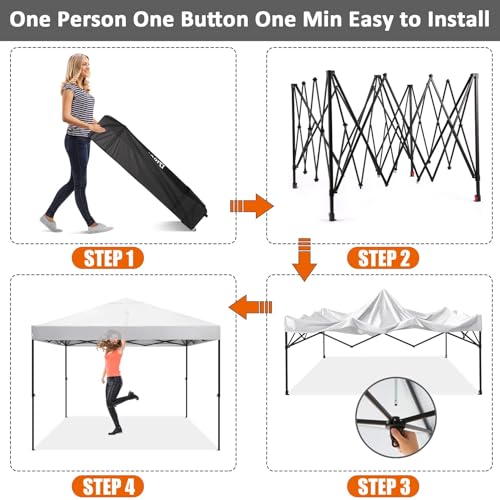 COBIZI Waterproof Stable Winterproof Pavilion with Bag with Wheels,Pop Up Folding Pavilion Party Tent,1 Person Install Sun Protection Garden Pavilion for Beach Wedding Camping - color: White, size: 8×8 （No Walls）
