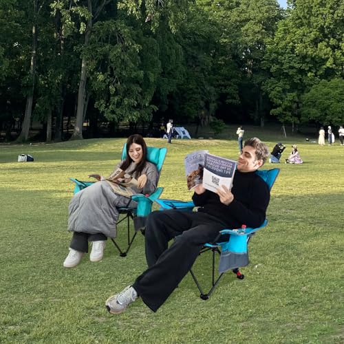 Reclining Camping Chair 4 Position with Foot Rest Comfortable for Adults 265Ibs Folding Lounger Mesh Beach Chair with Cooler Bag,Cotton Cushion and Cup Holder for Outdoor Patio - color: Blue, style: Single with Cotton Pad