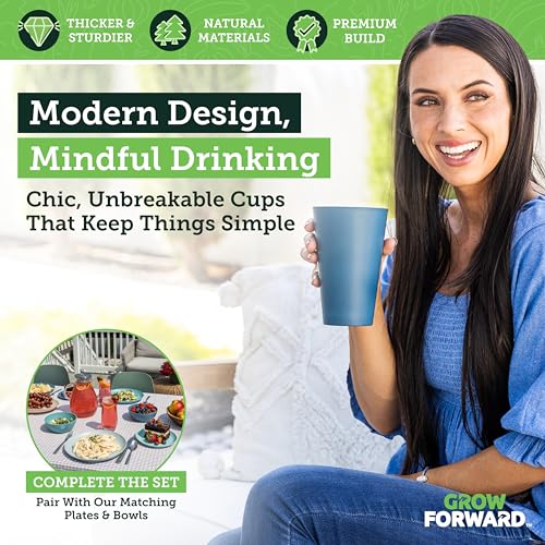 Grow Forward Premium Wheat Straw Cups - 20 oz Unbreakable BPA Free Hard Plastic Cups - Reusable Lightweight Plastic Drinking Glasses for Kitchen, Outdoor, Water, Camping, RV - Seascape - color: Seascape, size: 20oz