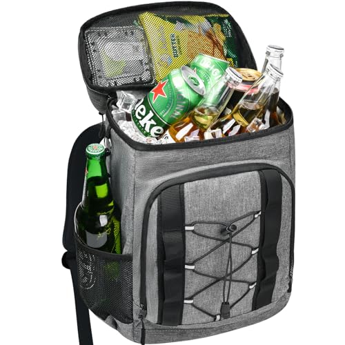 33 Cans Insulated Backpack Cooler - Leakproof Waterproof Lightweight Soft Coolers Bag for Camping Picnic Hiking Beach and Lunchbox Backpacks Bags-Leak Proof Ice Chest Back Pack - color: Gray