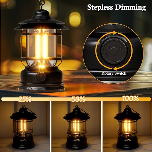 Retor LED Camping Lanterns 1500 LM Step-Less Dimming, Lightweight Battery Powered USB Rechargeable Flashlight Survival Kits Home Garden Camping Emergency Outages Hiking Light (Black 1 Pack) - color: 1 Pack Black
