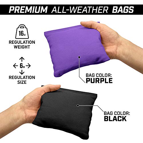 GoSports 4 ft x 2 ft Regulation Size Wooden Cornhole Boards Set with Light Brown Finish - Includes Carrying Case and Bean Bags - color: Black & Purple, size: 4 ft x 2 ft