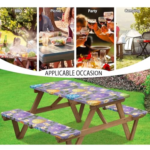 Easter Eggs Picnic Table Cover for Outdoor Camping Easter Eggs Elastic Fitted Table Cloth for Camping Party Supplies 3 PCS Set - color: Easter Eggs, size: Small