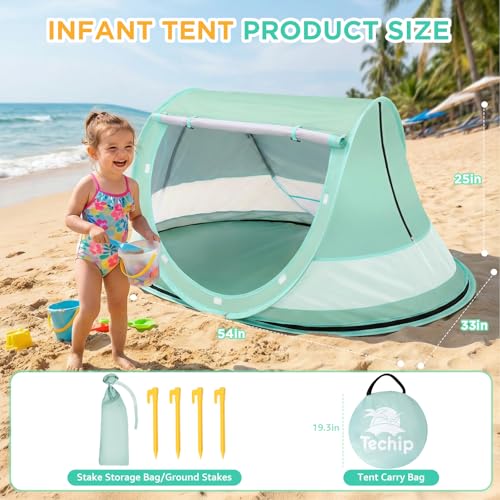 Baby Beach Tent, Pop Up Beach Tent Sun Shade for Beach, UPF 50+ UV Protection Sun Shelters for Infants with Carry Bag for Outdoor Travel, Camping(Green) - color: Green