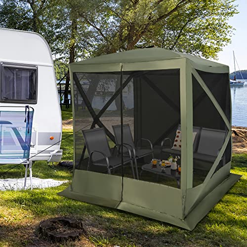 Tangkula 6.7x6.7 Ft Pop Up Gazebo with Netting, Portable Screen Tent with 4 Sided Mesh Walls, 2 Sunshade Cloths, UV 50+ Instant Canopy Shelter with Carry Bag for Camping, Lawn, Backyard - color: Green, size: 6.7x6.7 Ft