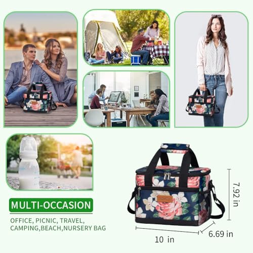 iknoe Insulated Lunch Bag, Foldable 8.5L Cooler Bag for Men & Women, Leakproof Thermal Design, Great for Office, Picnic, Travel, Lunch Box,Flower - color: Flower, size: Medium