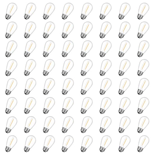 GvvooHome 64 Pack Shatterproof S14 LED Replacement Bulbs for Outdoor String Lights, 1W Equivalent to 11W Incandescent Bulb, Warm White 2200K, Dimmable, E26 Base - size: 64 Count