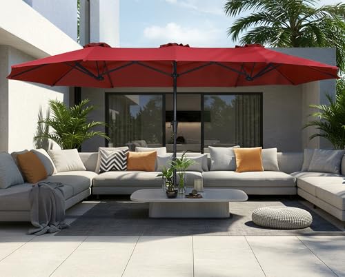 SUPERJARE 13FT Outdoor Umbrella for Patio, Double sided Pool Umbrellas with Fade Resistant Canopy, Large Table Umbrella for Deck, Market, Backyard - Burgundy(No Base) - color: Burgundy, size: 13FT
