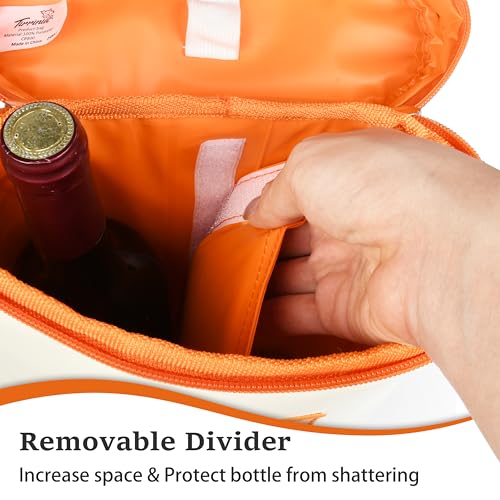 Tirrinia 2 Bottle Wine Gift Tote Carrier - Leakproof & Insulated Padded Versatile Wine Cooler Bag for Travel, BYOB Restaurant, Wine Tasting, Party, Dinner, Gift for Wine Lovers, White Orange - color: White Orange, size: 2 Bottle-without front pocket