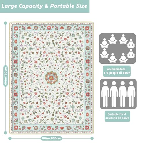 Picnic Blankets Waterproof Large, 80"x 60" Outdoor Beach Blanket Sandproof Foldable Lightweight Portable 3-Layer Camping Mat for Parks,Hiking,Travel,Music Festival,Concerts(Boho Mandala Lace) - color: Boho Floral Lace, size: 5' x 6'8" (Rectangular)