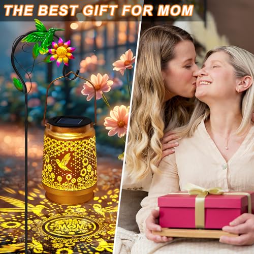 Mothers Day Gifts Solar Lanterns Outdoor Waterproof Hummingbird with Shepherd Hook,Hummingbird Garden Decor Birthday Gifts for Women Mom,Hanging Solar Lights Metal Bird Decorative for Yard,Patio,Porch - style: solar hummingbird sunflower lanterns