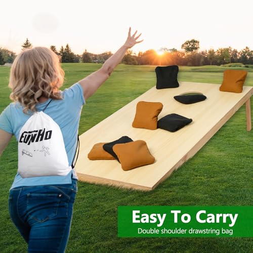EunHo Cornhole Bags Set of 8 Regulation Size & Weight Corn Hole Bean Bags Official Professional All Weather for Tossing Game with Carry Case - color: Black/Brown