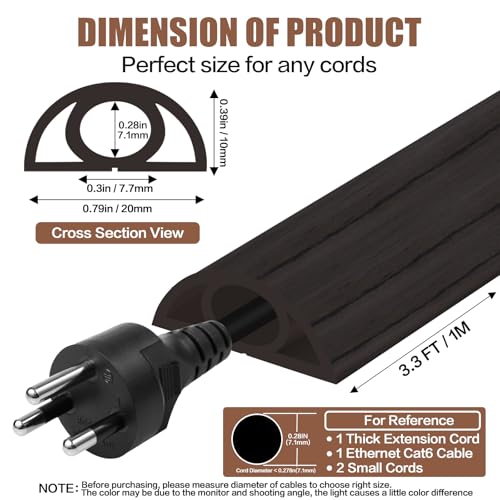 Floor Cord Cover Self Adhesive Cord Hider,3.3FT Cable Management, Extension Strip Protector for Wires, Prevent Cable Trips for Offices, Gyms, Exhibitions Cavity:0.3"(W) x 0.28"(H) Black Wood - color: Black Wood, size: 0.78" x 3.3'