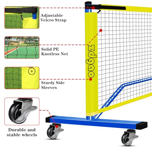 Portable Pickleball Net Set, 22FT Regularion Size Pickle Ball Net with Paddles Set, Outdoor Pickleballs and Carry Bag, Easy Setup for Indoor, Outdoor, Driveway - color: Blue, style: Pickleball Net with Wheels