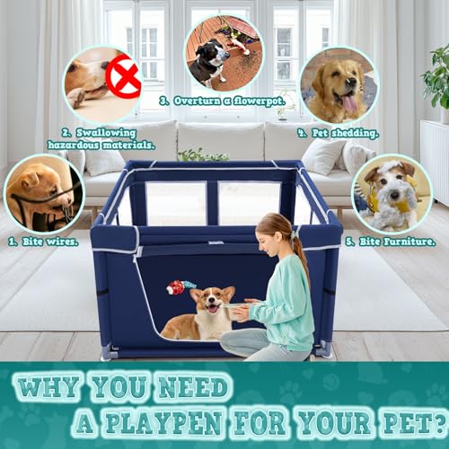 XVISHX 42x42 Inches Puppy Playpen with Gate, Dog Playpen for Puppies or Small Dogs, DogFence Pet Playpen for Indoor & Outdoor, Sturdy Safety DogPen with Thickened Fabric, High-Strength Nylon Wire Mesh - style: Without Cover