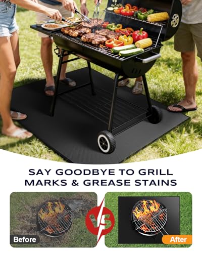 Non-Curl 48x40 inch Under Grill Mats for Outdoor Grill, Indoor Fire Pit Hearth Rugs for Fireplace, Double-Sided Fireproof, Oilproof & Waterproof BBQ Grill Mat, Easy to Clean,for Deck/Patio/Lawn - size: 48x40 in