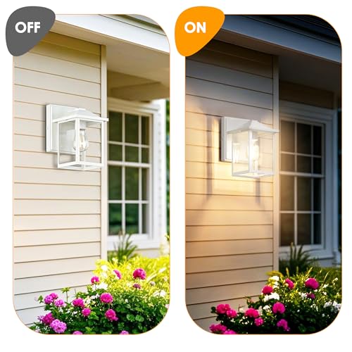 MATAMEYE Outdoor Wall Lantern, Exterior Waterproof Wall Sconce Light Fixture, White Front Door Mounted Lighting with Glass, Anti-Rust Porch Lamp - color: White, size: 8.08 inch