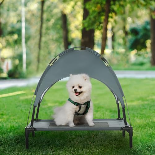 Pawhut Elevated Cooling Dog Bed Cot w/ Canopy Shade - Gray (30 inch) - color: Gray, size: 30 inch