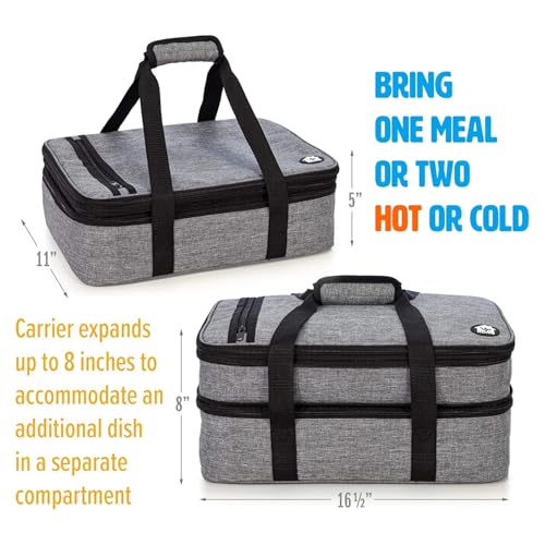 VP Home Large Casserole Carrier - Double Compartment Insulated Bag for Hot or Cold Food - Cupcake Carrier - Insulated Tote Bag with Lid for Travel Parties or Food Transport Containers - Heather Gray - color: Double Heather Gray
