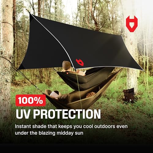 Rain Fly 12x10 Lightweight Survival Camping Tarp; 100% Waterproof; Makes a Great Backpacking Tarp or Hammock Shelter; Comes in Multiple Colors, Survival Bracelet Included; Black - color: 12x10 Black