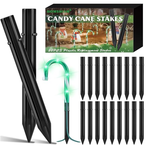 20PCS Replacement Stakes for Christmas Candy Cane Lights Outdoor, Plastic Candy Cane Pathway Markers Lights Spike Replacer, Size 0.68 * 6.05 Inches, Used to Maintain Candy Cane Pathway Lights