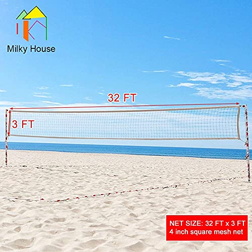 Volleyball Nets, Professional Volleyball Net, Portable Volleyball Replacement Net for Backyard Schoolyard Sports Beach Swimming Pool, Indoor/Outdoor Volleyball Net Set, 32FTX3FT, Poles Not Included