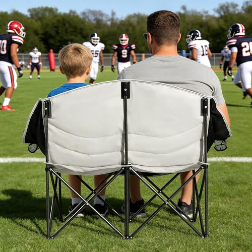 Double Camping Chair,Oversized Foldable Camping Chairs with Cup Holders Heavy Duty Loveseat Couch for Adults Suitable for Indoor Outdoor Beach Support 600 lbs（Black/White）