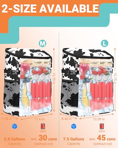 Soft Cooler Backpack 30 Cans/45 Cans, Backpack Coolers Insulated Leak Proof Thermal Lunch Backpack for Men Work Small Cooler Bag Beach Travel Picnic Drink Beverage Beer - color: Cow Print, size: 30 Cans