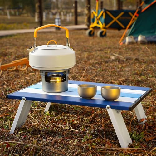 CroBlissful Beach Table Folding Camping Portable Table Striped White Aluminum Side with Carry Bag for Camping Picnics and Outdoor Activities(16x11x5 in,Navy Blue) - color: Navy Blue, size: 16x11x5 in
