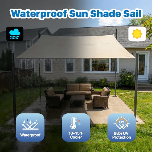 Royal Shade 4' x 17' Beige Rectangle Waterproof Sun Shade Sail Order to Make Canopy Awning, UPF50+ 95% UV Blockage Water Resistant, Outdoor Backyard Patio Garden Carport (We Customize) - color: Beige, size: 4' X 17' Custom Size