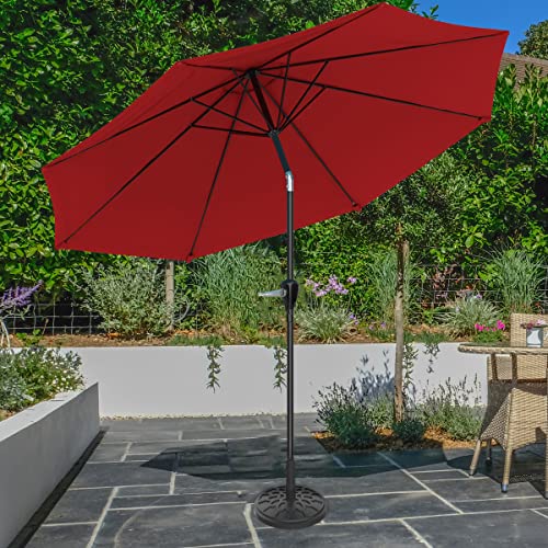 Pure Garden Patio Umbrella with Auto Tilt 10ft Easy Crank Sun Shade with 19lb Weighted Base for Deck, Outdoor Furniture, or Pool (Red)