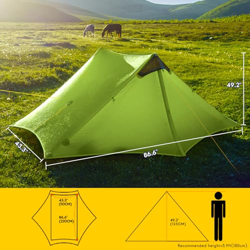 LANSHAN Ultralight Tent 3-Season Backpacking Tent for 1-Person or 2-Person Camping, Trekking, Kayaking, Climbing, Hiking - color: 2-person, green