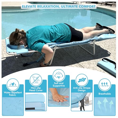 3 in 1 Women Comfort Backpack Beach Tanning Lounge Chair with Cushion Face Hole Softer Padded Adjustable Washable, Layout Sun Chair for Adults Outside Reading Sunbathing Poolside, 6 Position, 2 Pack - color: Light Blue / 2 Pack