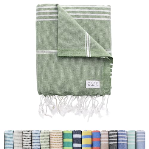 Cape Comforts Large Turkish Beach Towel, Classic Sage - Super Soft & Lightweight Quick Dry Absorbent Towels for Beach, Picnic Blanket or Bath Towel - Sand Free Organic Turkish Cotton Yarn - color: Classic - Sage