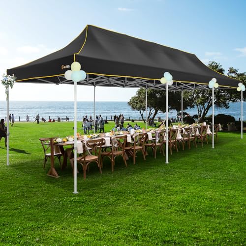 HOTEEL 10x30 Heavy Duty Pop Up Canopy Tent for Parties Event Wedding Commercial Instant Canopy with Wheeled Bag, Party Tent Waterproof UV 50+&Windproof, Upgraded Thick Hexagonal Legs, Black - color: Black, size: 10x30FT (No Walls)