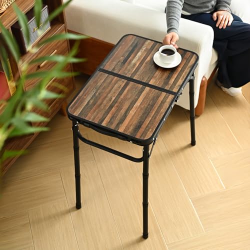 Folding Picnic Table 2ft Portable Camping Table with Extra Cloth Pouch Adjustable Heights Lightweight Aluminum Small Outdoor Card Table for Outside Indoor Camp Cooking BBQ - color: Wood Grain Pro