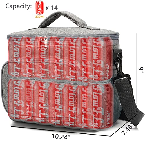 FlowFly Insulated Reusable Lunch Bag Adult Large Lunch Box for Women and Men with Adjustable Shoulder Strap,Front Zipper Pocket and Dual Large Mesh Side Pockets,Grey - color: Gray