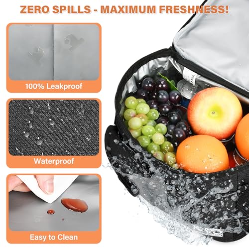 Tirrinia Insulated Lunch Bag for Women Men, Leakproof Lunch Box Containers for Adult, Work, School, Soft Lunchbox for Kids,Boys, Adult Cooler Bag for Picnic Hiking Beach,Black - color: Black, size: Medium -8L