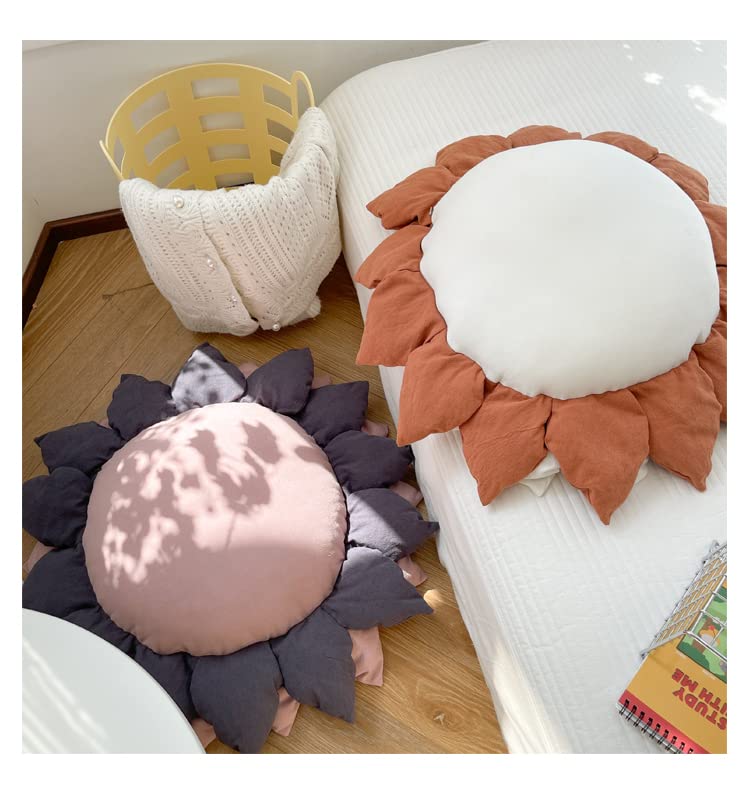 27.5" 3D handmade stitching sunflower shaped pillow flat round flower floor pillow pure cotton patio furniture cushion bedroom sofa bed decoration (Pink Grey) - color: Pink Grey