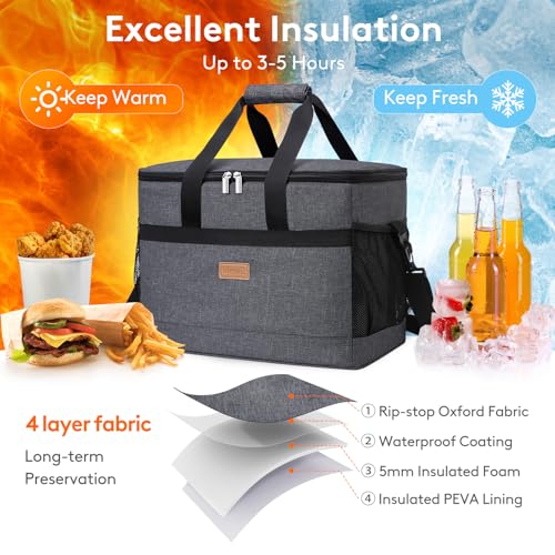 Lifewit Cooler Bag 30/50/60 Cans Collapsible and Insulated Large Lunch Bag Leakproof Soft Cooler Portable Tote for Camping/BBQ/Family Outdoor Activities - color: Dark Gray, size: 50-Can(30L)